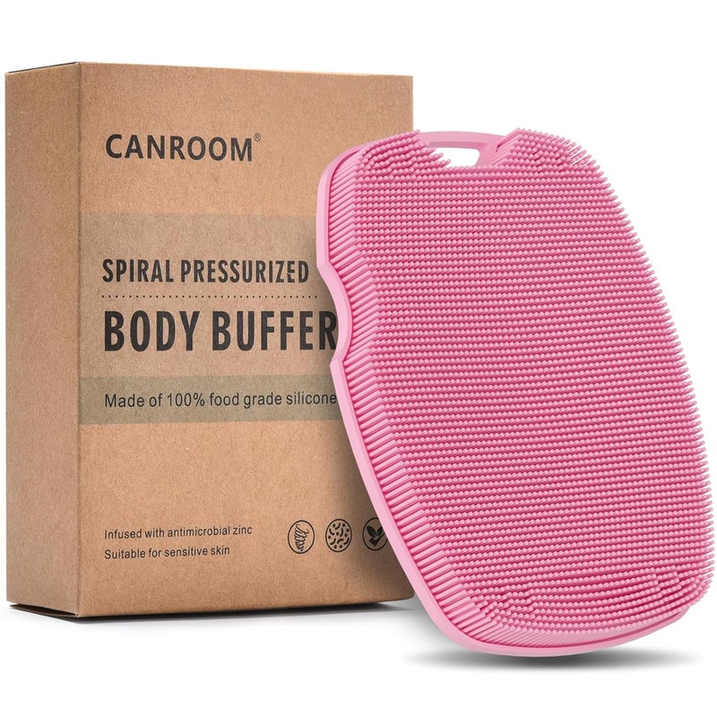 canroom فرشاة جسم سيليكون - مضادة للزنك - شعيرات مرنة للغاية لتقشير الجسم للاستحمام، تقليل السيلوليت، تحسين الدورة الدموية - وردي - Image 1
